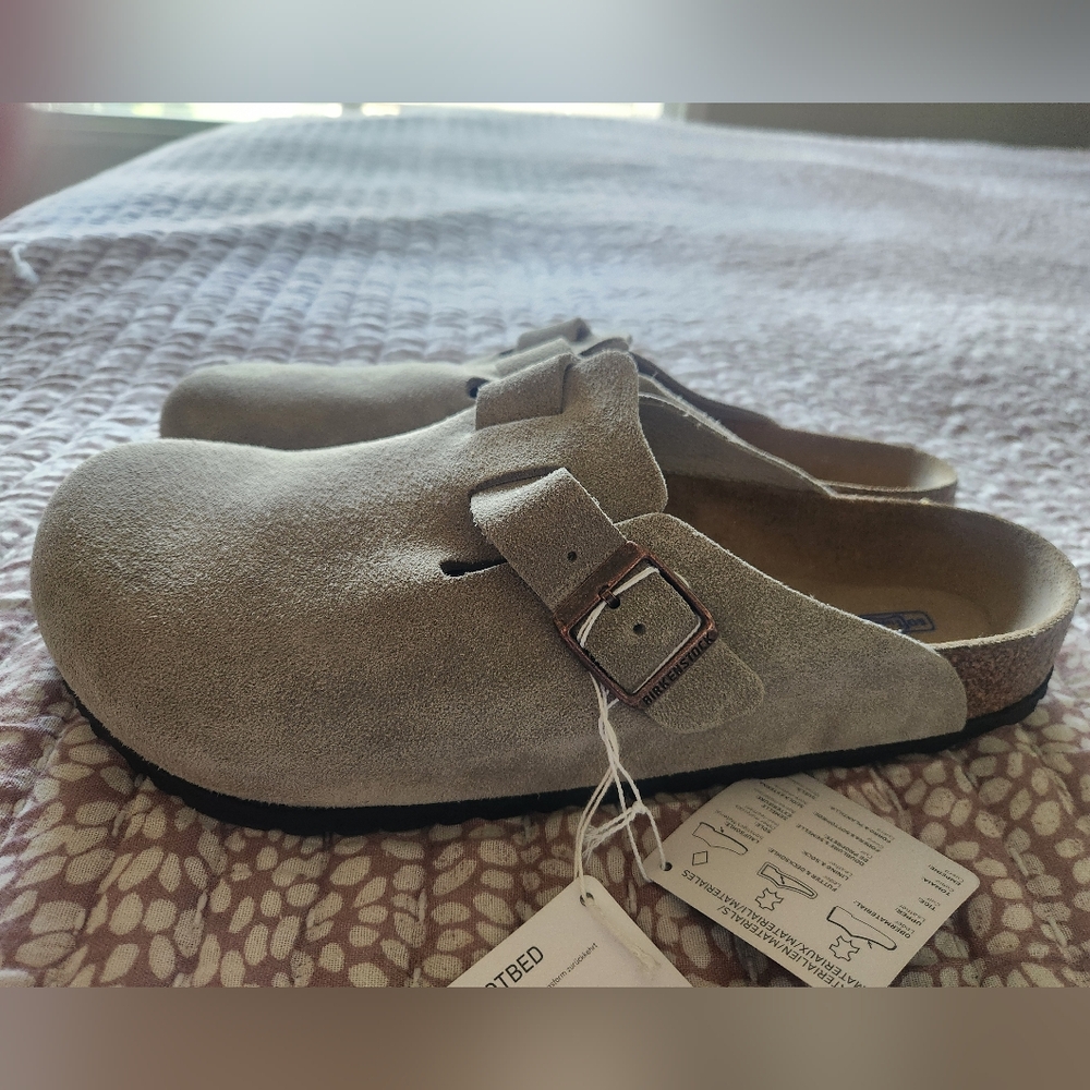 Birkenstock Boston Soft Footbed Suede Leather in Taupe Size Mens 12 NWT EU 45
